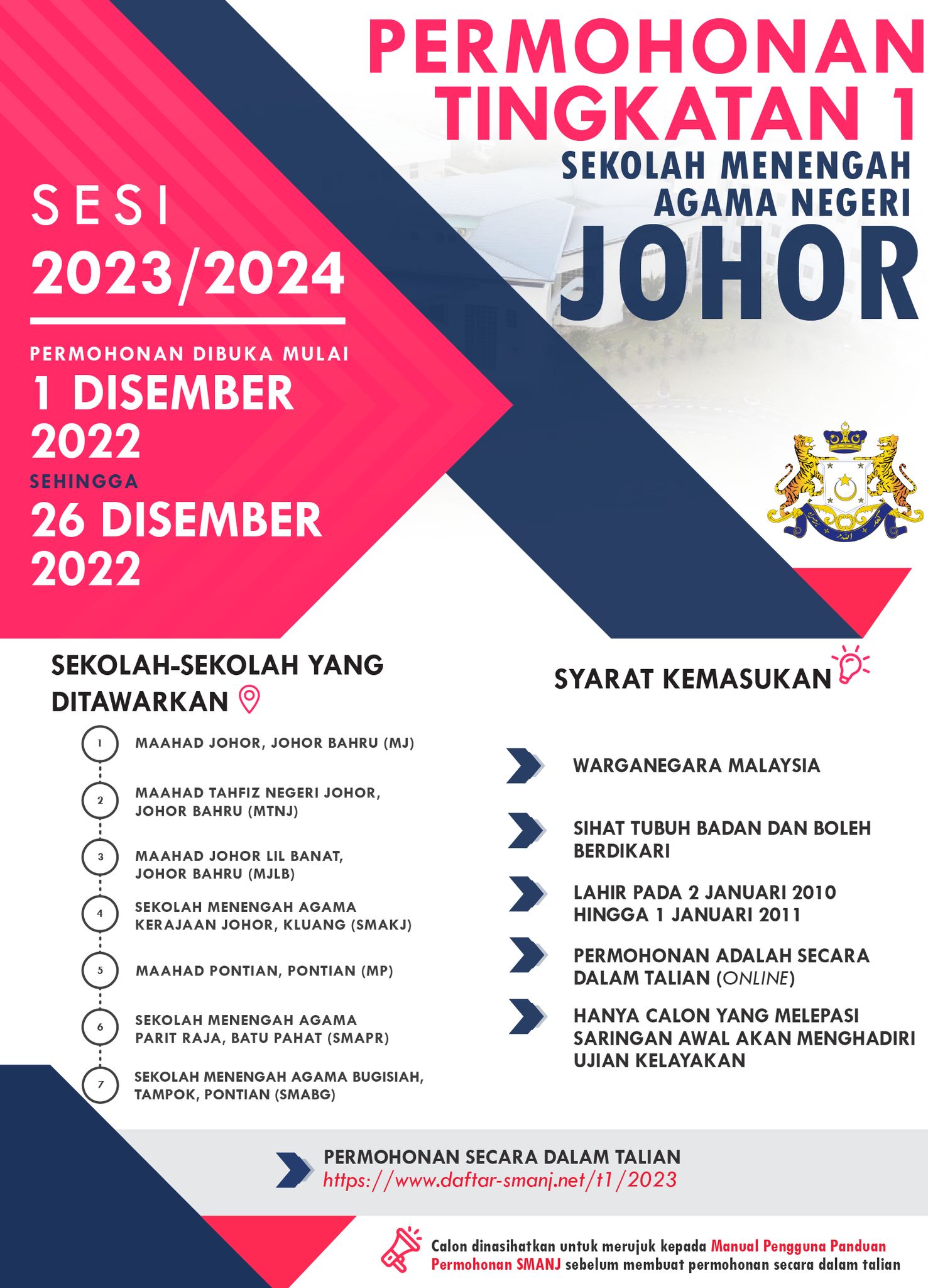 Permohonan SMA Negeri Johor 2023